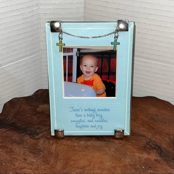Baby boy picture frame easel display cross charms  nothing sweeter VERY NICE - Picture 3 of 7